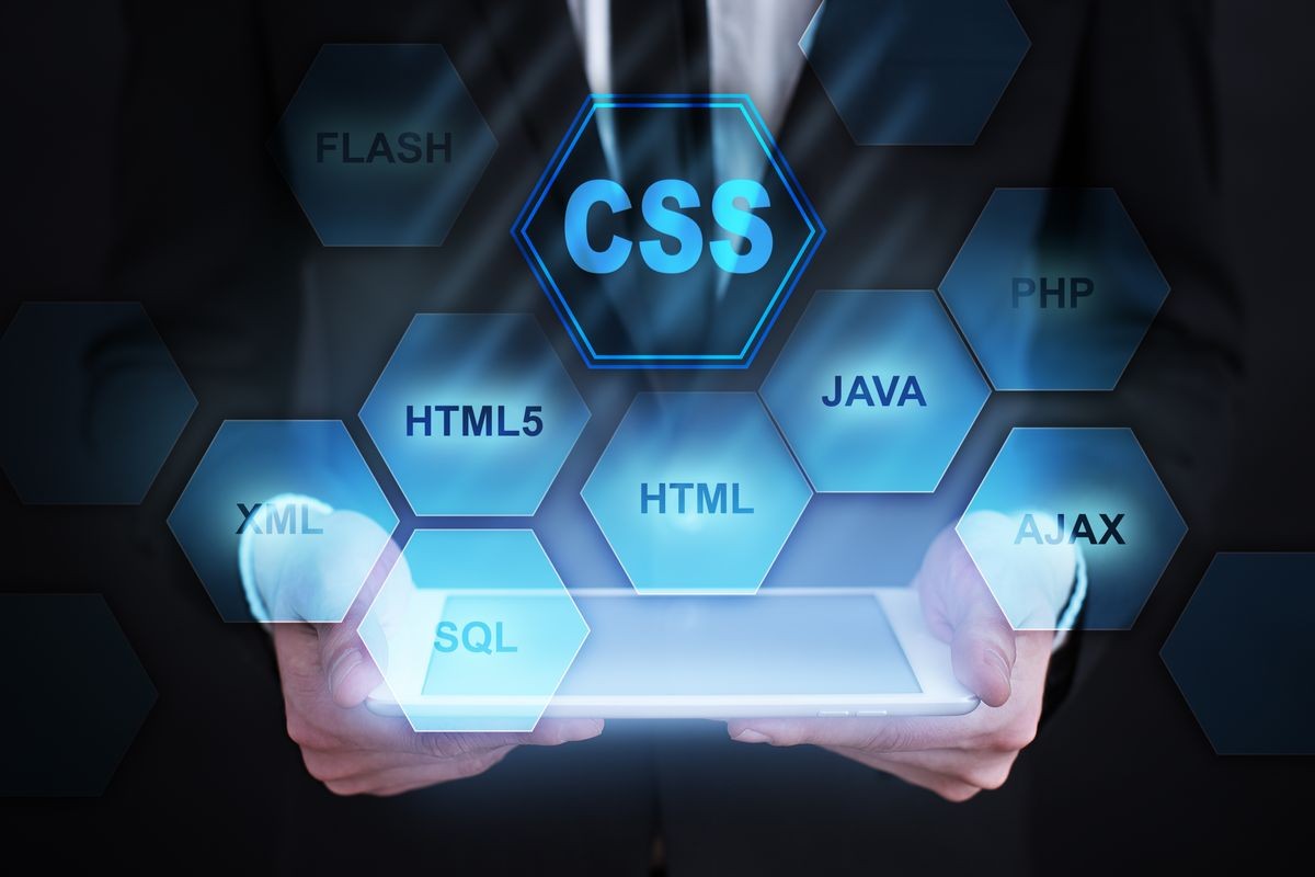 web development concept. CSS icon on virtual screen.